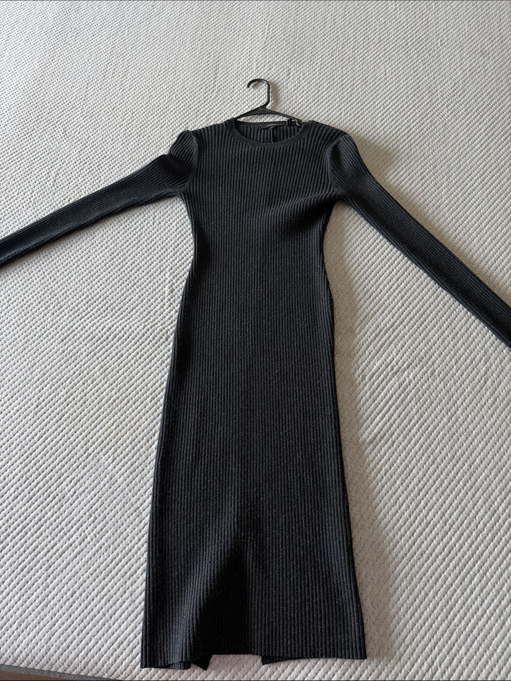 Theory Dark Charcoal Ribbed Long Sleeve Knit Dress